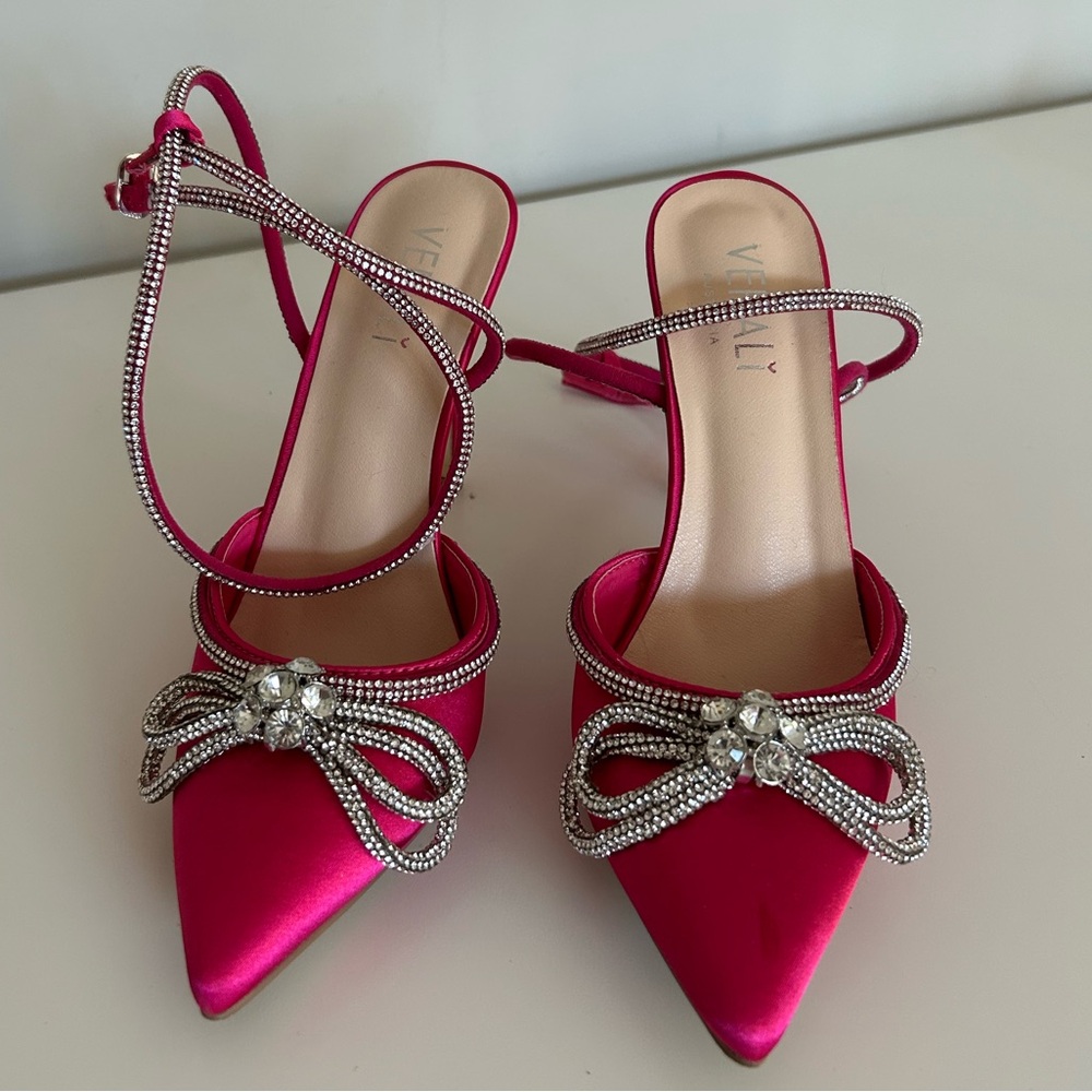 Pink Satin Heels with Bow Detail
